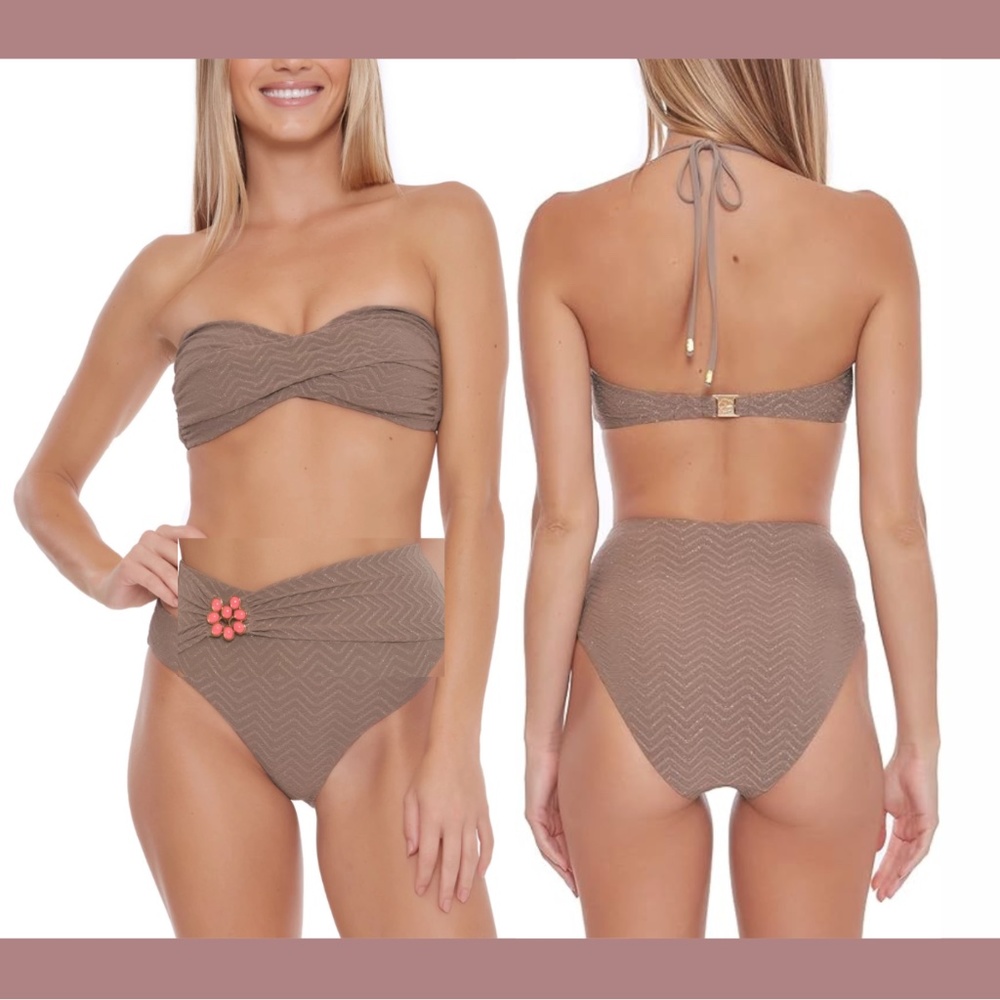 NWT TRINA TURK [ 4 ] Empire Twist Bandeau Top + Hight Waist‎ Bikini Bottoms